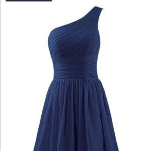Zaxants One Shoulder Blue floor length dress